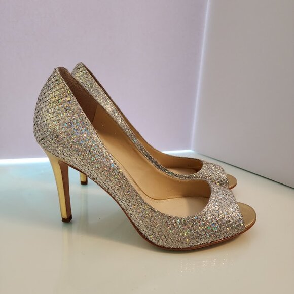 Enzo Angiolini Glitter Peep Toe Stiletto Heels - Picture 6 of 6